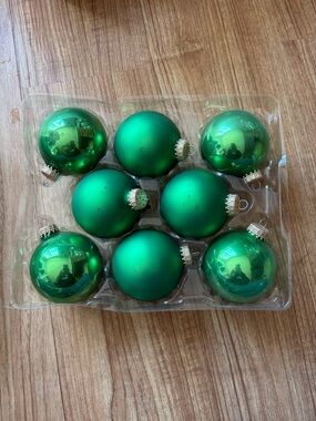 Holiday Time Green Glass Ball Ornaments - Set of 8
